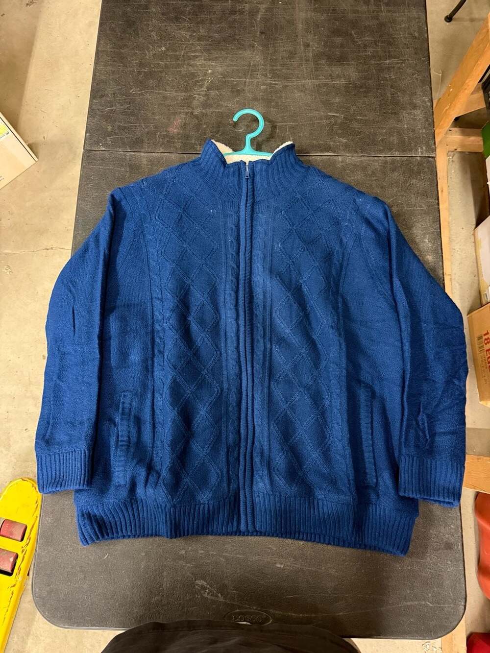 Tudor Court Blue Cable Knit Full Zip Sherpa Lined Sweater Jacket